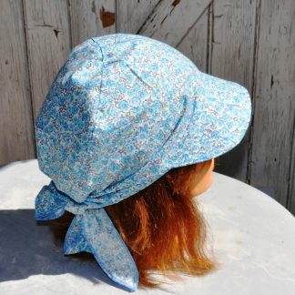 Bandana casquette pour femme, en coton fleuri bleu
