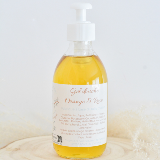 Gel douche à l’huile d’olive Orange et Rose – Belle odeur d’agrume relaxante