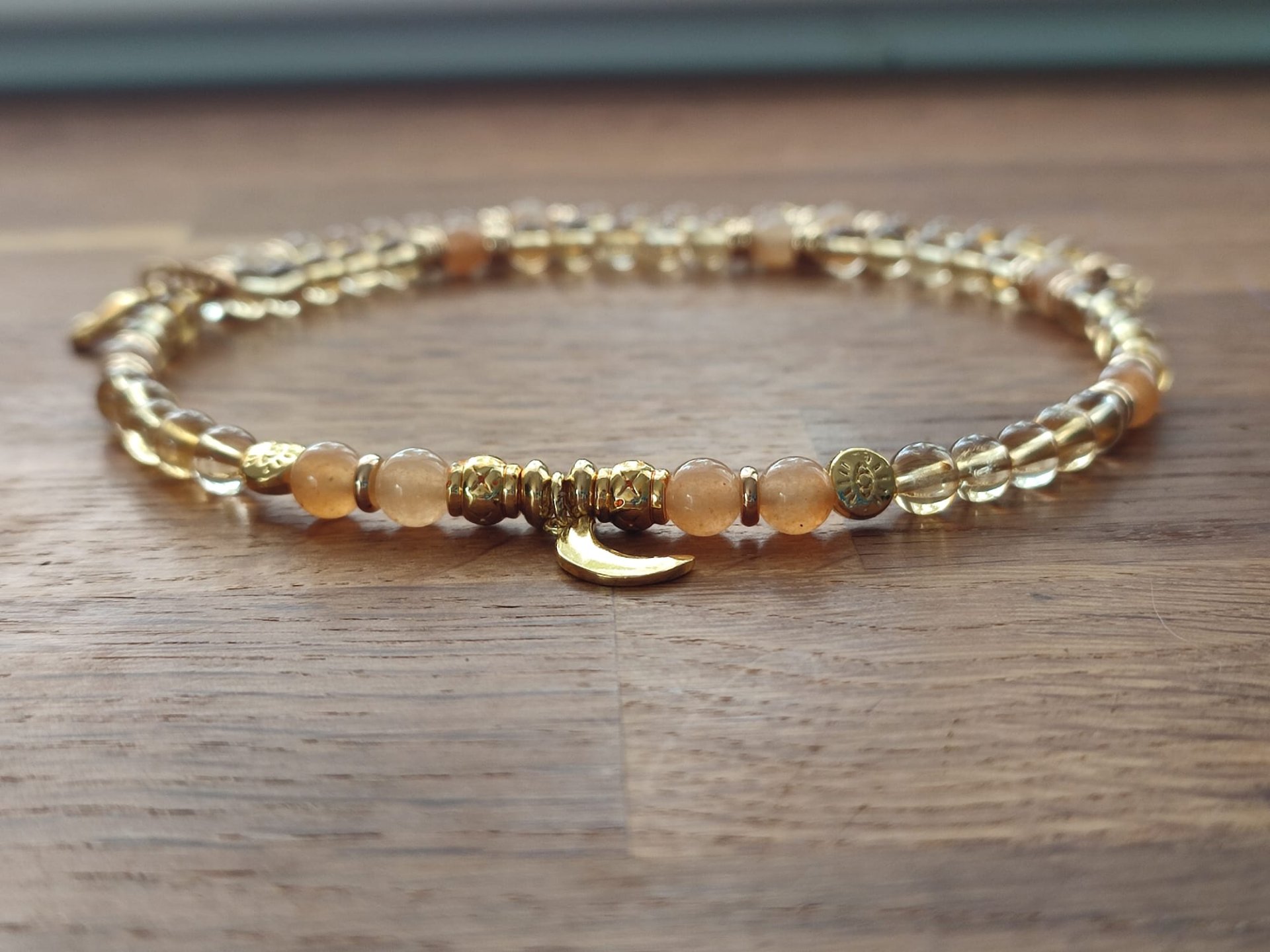 Collier femme en Citrine et Aventurine orange avec breloque lune – Image 3