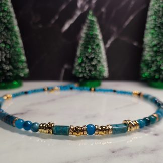 Collier Apatite bleue et Onyx noir sur Or gold filled