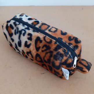 Trousse “LEO PELUCHE” artisanale fausse fourrure léopard noir marron beige